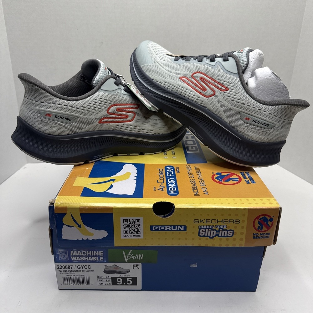 Skechers GO RUN Consistent 2.0 Lockhart Slip Ins Gray Mens 9.5 220887/GYCC NEW
